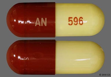 Red, Yellow Capsule AN 596 - Aspirin 25mg and Dipyridamole 200mg Extended-Release Capsule