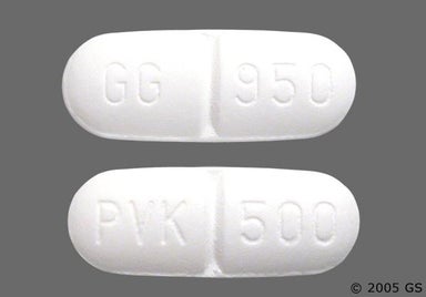 White Oblong Gg 950 And Pvk 500 - Penicillin VK 500mg Tablet