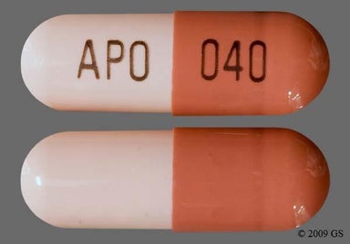 Pink, Red-brown Capsule APO 040 - Omeprazole 40mg Delayed-Release Capsule
