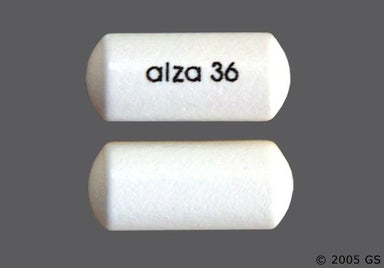 White Oblong alza 36 - Methylphenidate Hydrochloride 36mg Extended-Release Tablet