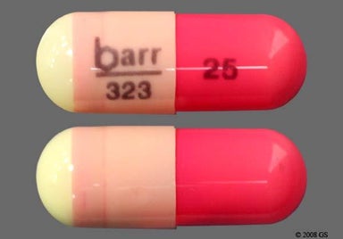 Pink And Yellow Barr 323 25 - Hydroxyzine Pamoate 25mg Capsule