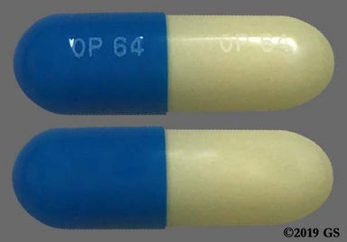 Blue, Yellow Capsule OP 64 OP 64 - Vancomycin Hydrochloride 125mg Capsule