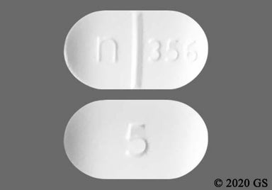 White Oblong 5 And N 356 - Hydrocodone Bitartrate/Acetaminophen 5mg-325mg Tablet