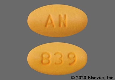 Yellow Oval 839 - Valsartan 160mg Tablet