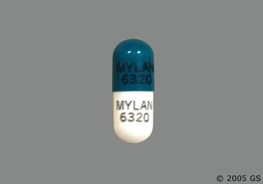 Blue, White Capsule MYLAN 6320 MYLAN 6320 - Verapamil Hydrochloride 120mg Extended-Release Capsule