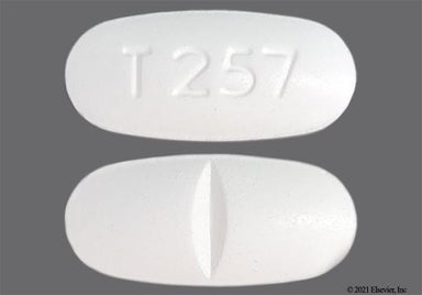 White Oblong T 257 - Hydrocodone Bitartrate/Acetaminophen 5mg-325mg Tablet