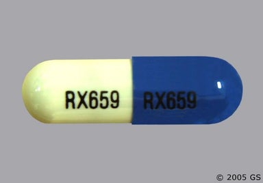 Blue, Yellow Capsule RX659 RX659 - Cefaclor 500mg Capsule