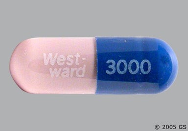 Blue, White Capsule West-ward 3000 - Butalbital/Acetaminophen/Caffeine/Codeine Phosphate Capsule