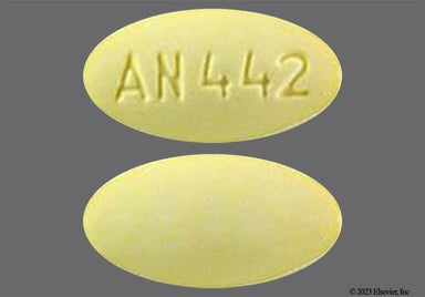 Yellow Oval AN 442 - Meclizine Hydrochloride 25mg Tablet