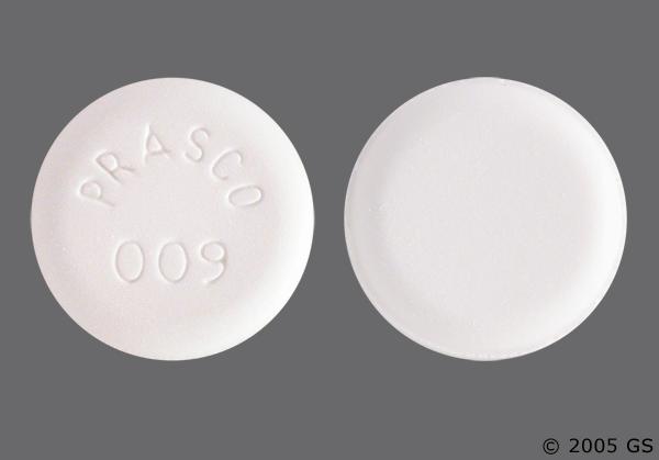 This medicine is a white, round tablet imprinted with "PRASCO 009"...
