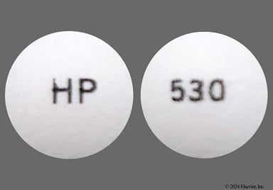 White Round 530 - Trospium Chloride 20mg Tablet