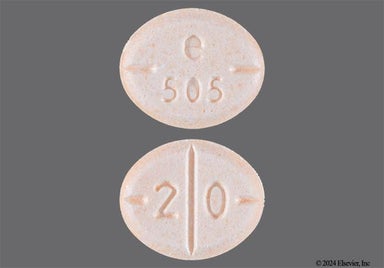 Peach Oval e 505 - Amphetamine/Dextroamphetamine Salts 20mg Tablet
