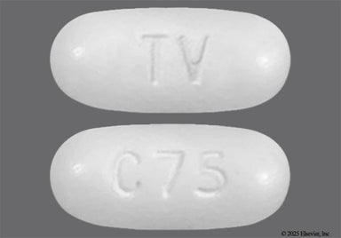 White Oblong C75 And Tv - Emtricitabine/Tenofovir Disoproxil Fumarate 200mg-300mg Tablet