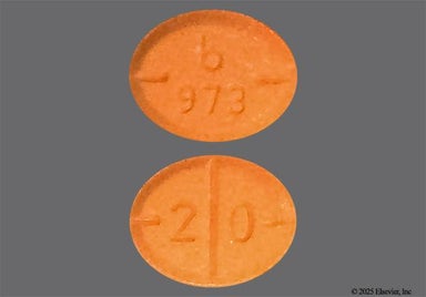 Peach Oval b 973 - Amphetamine/Dextroamphetamine Salts 20mg Tablet