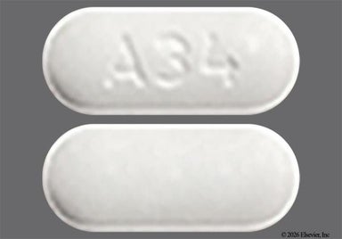 White Oblong A34 - Butalbital/Acetaminophen 50mg-325mg Tablet