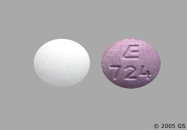 Purple, White Round E 724 - Carisoprodol/Aspirin 200mg-325mg Tablet
