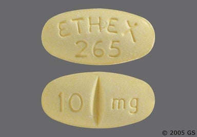 Yellow Oval ETHEX 265 - Buspirone Hydrochloride 10mg Tablet