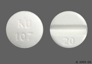 White Round KU 107 - Isosorbide Mononitrate 20mg Tablet