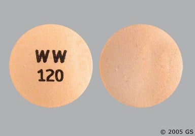 Beige Round WW 120 - Ergotamine Tartrate/Caffeine 1mg-100mg Tablet