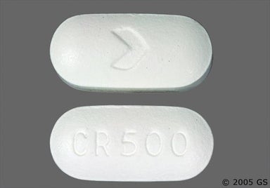 White Oblong CR 500 - Ciprofloxacin Hydrochloride 500mg Tablet