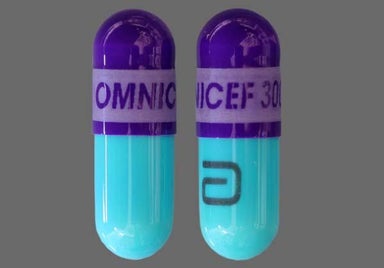 Purple, Blue-green Capsule OMNICEF 300mg LOGO - Cefdinir 300mg Capsule