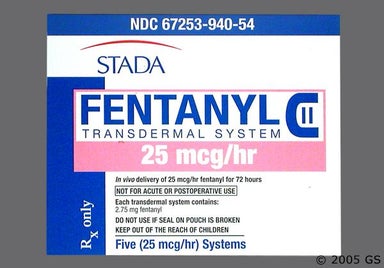Beige, Pink Rectangular - Fentanyl 25mcg/hr Transdermal Patch