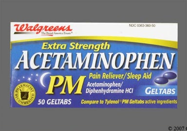 Blue And White Round Bp50 - Walgreens Acetaminophen PM Extra Strength 500mg-25mg Geltab