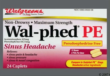 Pink Oblong 44-502 - Wal-phed PE Sinus Headache 325mg-5mg Caplet
