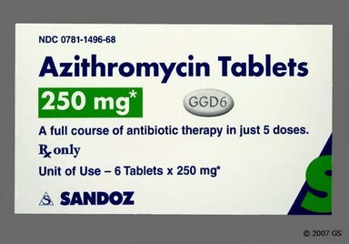White Oval GGD6 - Azithromycin 250mg Tablet (6ct Blister Card)