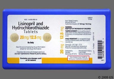Yellow Round B02 - Lisinopril/Hydrochlorothiazide 20mg-12.5mg Tablet