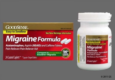White Oblong L 374 - GoodSense Migraine Formula 250mg-250mg-65mg Caplet