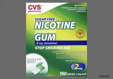 white square - CVS Nicotine Polacrilex 2mg Chewing Gum (Coated Mint)