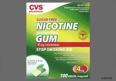 white square - CVS Nicotine Polacrilex 4mg Chewing Gum (Mint)