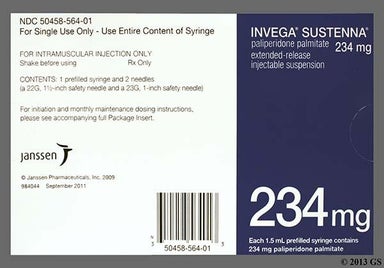 white - INVEGA SUSTENNA 234mg/1.5mL Extended-Release Suspension for Injection