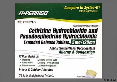 Yellow, White Round - Cetirizine Hydrochloride/Pseudoephedrine Hydrochloride 5mg-120mg Extended Release Tablet