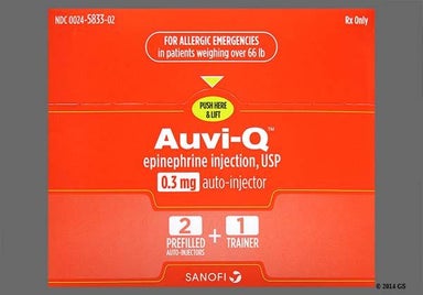 Colorless Not applicable - Auvi-Q 2-Pack Auto-Injector 0.3mg/0.3mL Solution for Injection