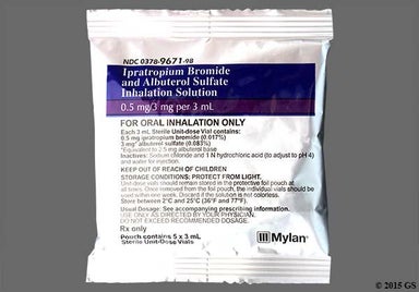 Colorless Not applicable - Ipratropium Bromide/Albuterol Sulfate 0.5mg-3mg/3ml Solution for Inhalation