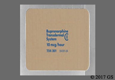 Beige Rectangular Buprenorphine Transdermal System 10 mcg/hour - Buprenorphine 10mcg/hr Transdermal Patch