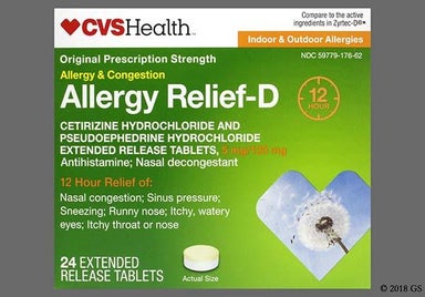 White, Yellow Round - CVS Allergy Relief-D 12 Hour 5mg-120mg Extended-Release Tablet