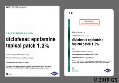 White Rectangular GREENSTONE DICLOFENAC EPOLAMINE TOPICAL PATCH 1.3% - Diclofenac Epolamine 1.3% Topical Patch
