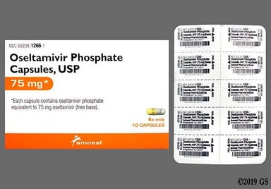 Gray And Yellow Amneal 266 - Oseltamivir Phosphate 75mg Capsule