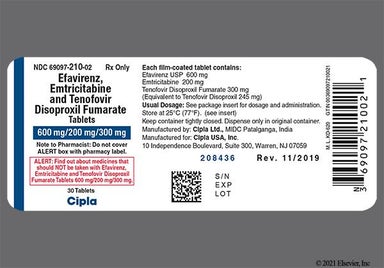 Pink Oblong C210 - Efavirenz, Emtricitabine and Tenofovir Disoproxil Fumarate 600mg-200mg-300mg Tablet