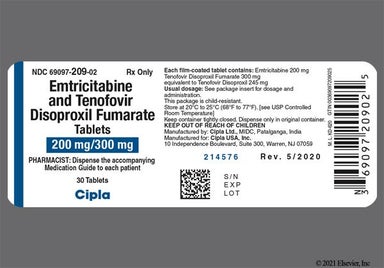 Blue Oblong C209 - Emtricitabine/Tenofovir Disoproxil Fumarate 200mg-300mg Tablet
