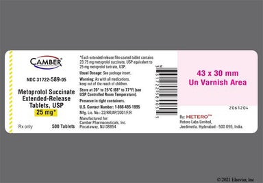 White Oval 7 5 And J - Metoprolol Succinate 25mg Extended-Release Tablet