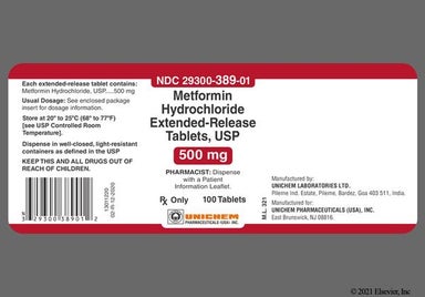 White Oblong U And 389 - Metformin Hydrochloride 500mg Extended-Release Tablet