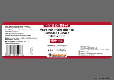 White Oblong U And 389 - Metformin Hydrochloride 500mg Extended-Release Tablet