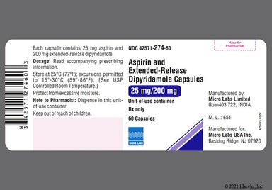 White And Red M 25 - Aspirin 25mg and Dipyridamole 200mg Extended-Release Capsule