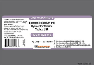 Yellow Oval 192 And U - Losartan Potassium/Hydrochlorothiazide 100mg-25mg Tablet