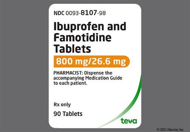 Blue Oval TEVA 8107 - Ibuprofen/Famotidine 800mg-26.6mg Tablet