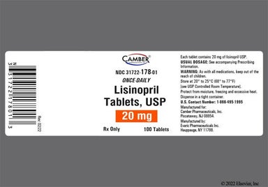 Red Round E 4 - Lisinopril 20mg Tablet